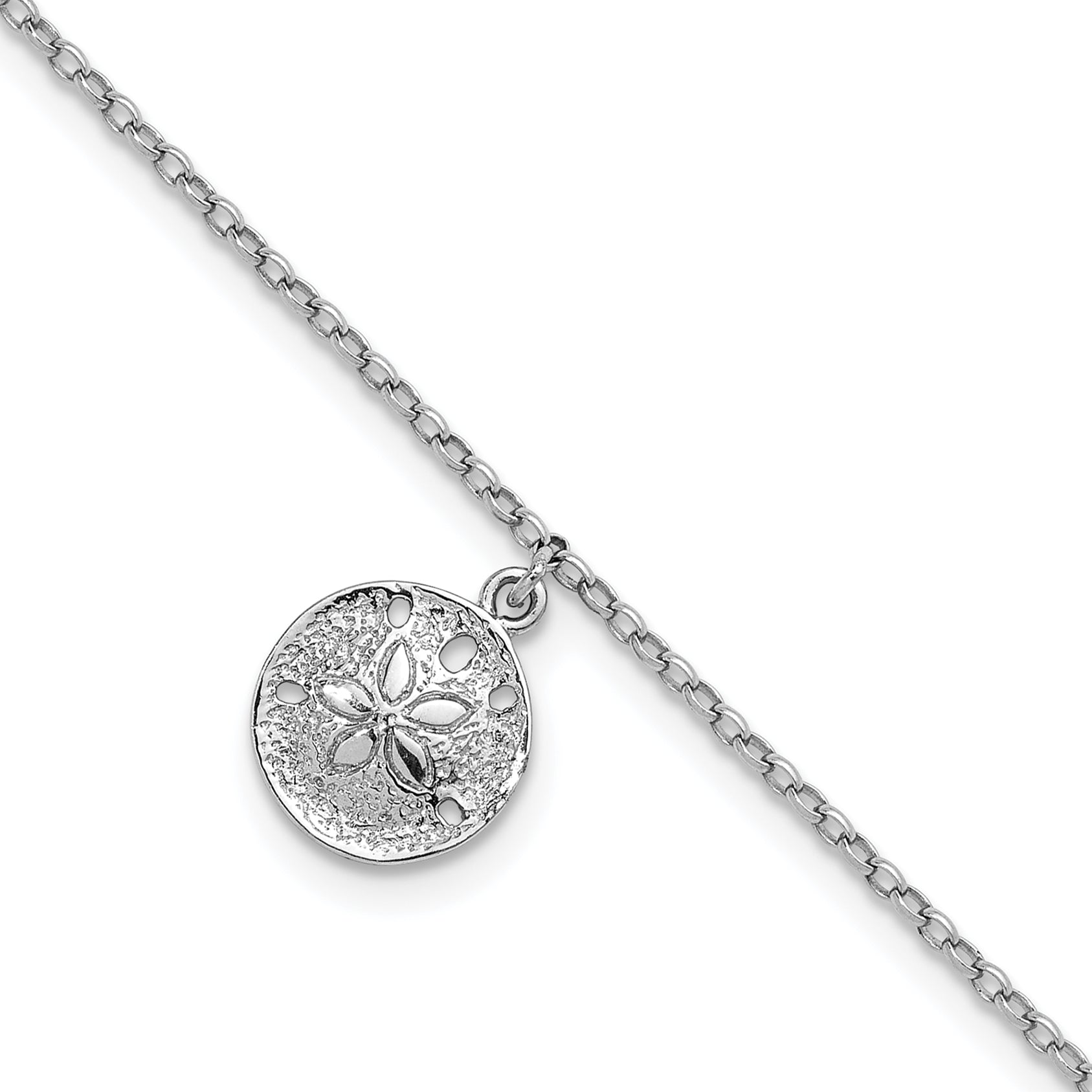 Sterling Silver Rhodium-Plated Sand Dollar Charm 9 inch Plus 1 inch Extender - Total 10 inch Anklet Main image