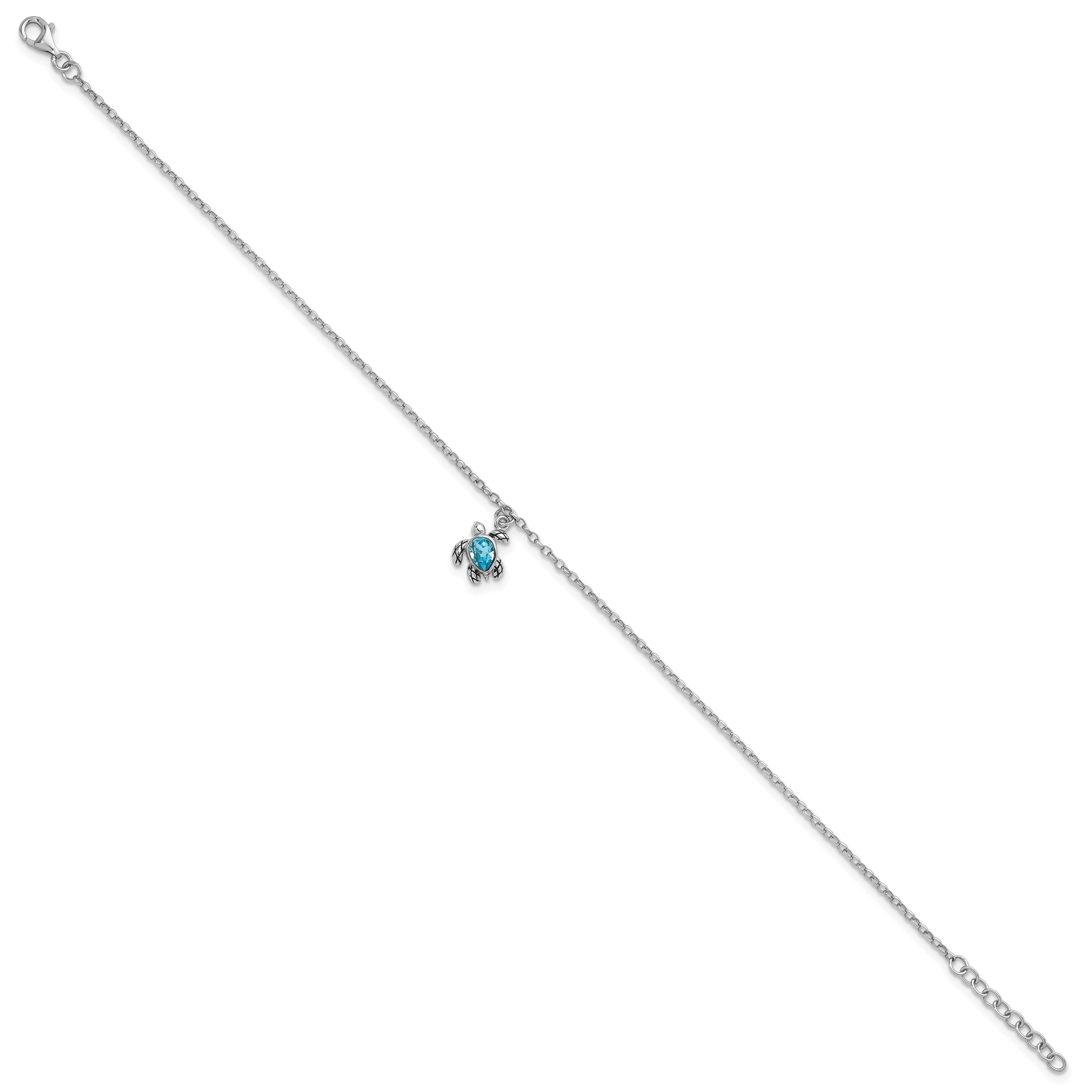 Sterling Silver Rhodium-plated Preciosa Crystal Turtle 9 inch Plus 1 inch Extender - Total 10 inch Anklet Secondary image