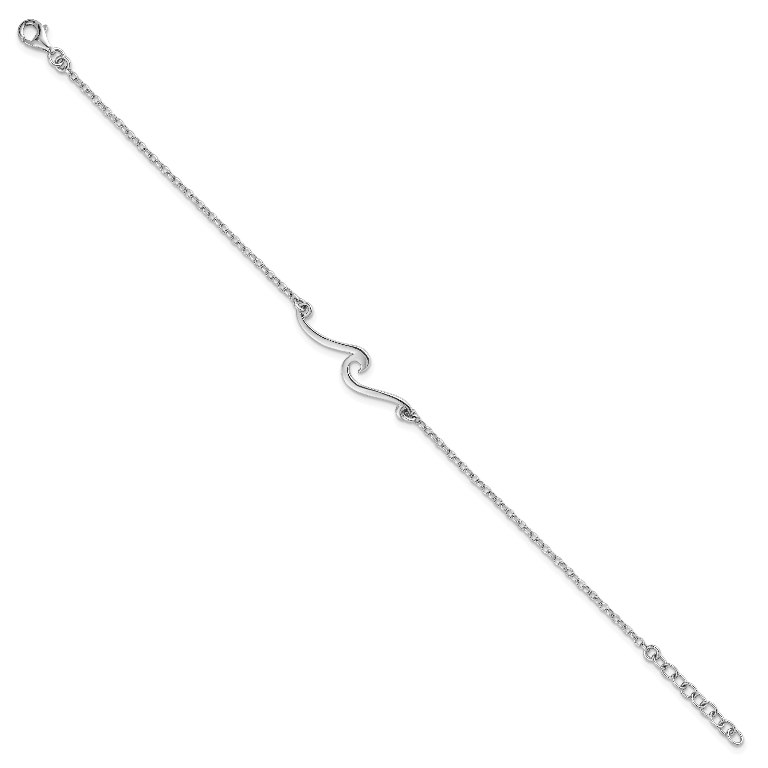 Sterling Silver Rhodium-plated Polished Wave 7 inch with a 1 inch extention Bracelet Secondary image