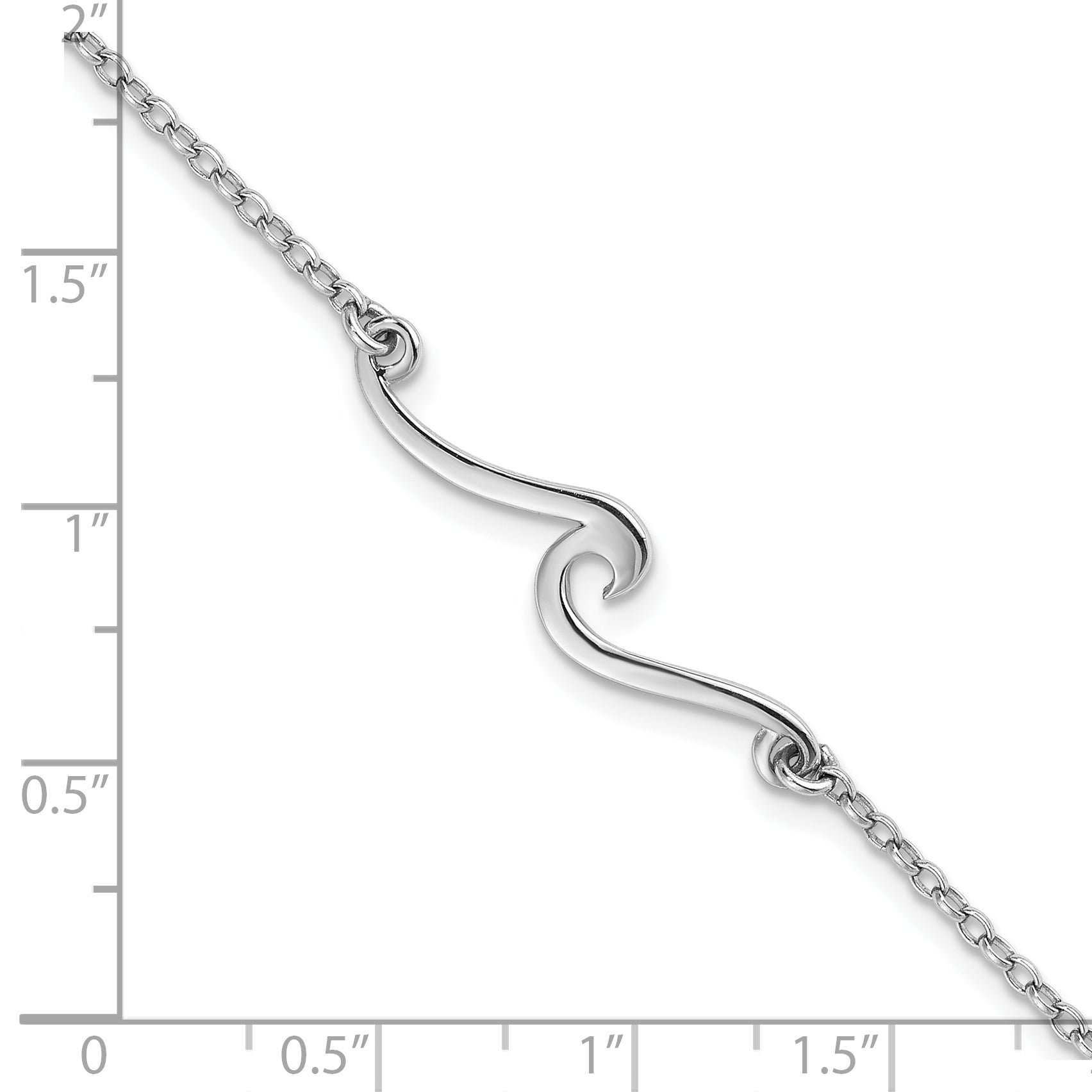 Sterling Silver Rhodium-plated Polished Wave 7 inch with a 1 inch extention Bracelet