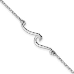 Sterling Silver Rhodium-Rhodium-Plated Polished Wave 7 inch with a 1 inch extention Bracelet