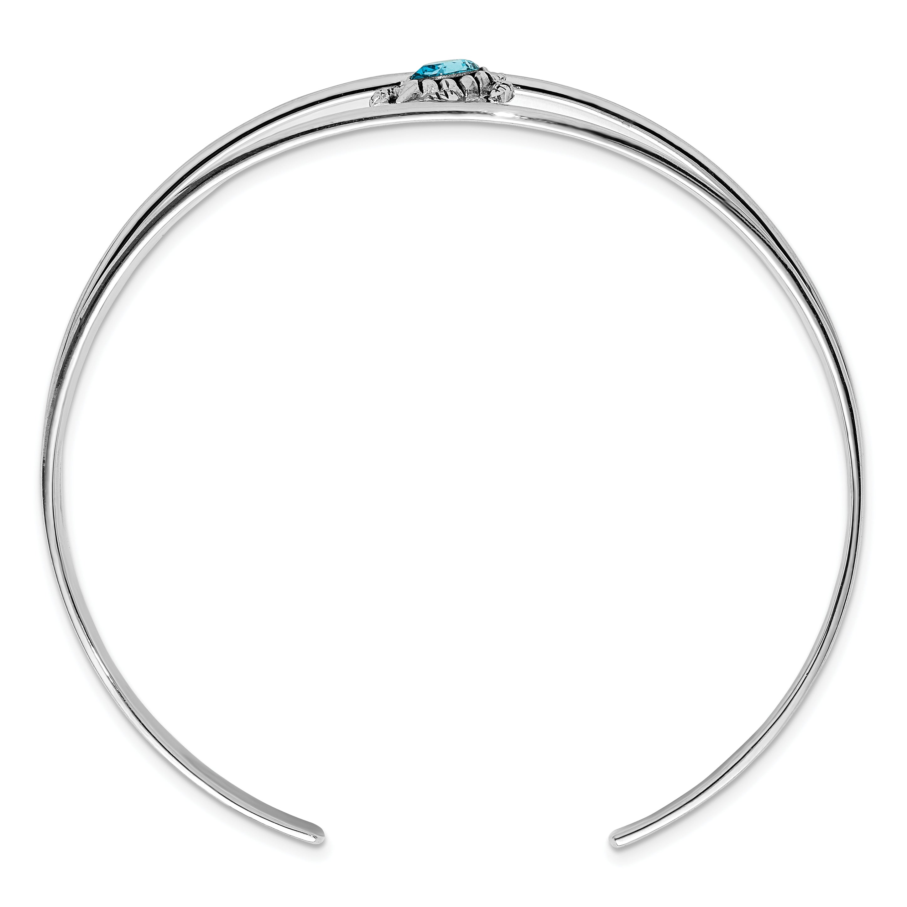 Sterling Silver Rhodium-plated Polished and Antiqued Blue Crystal Turtle Bangle Secondary image