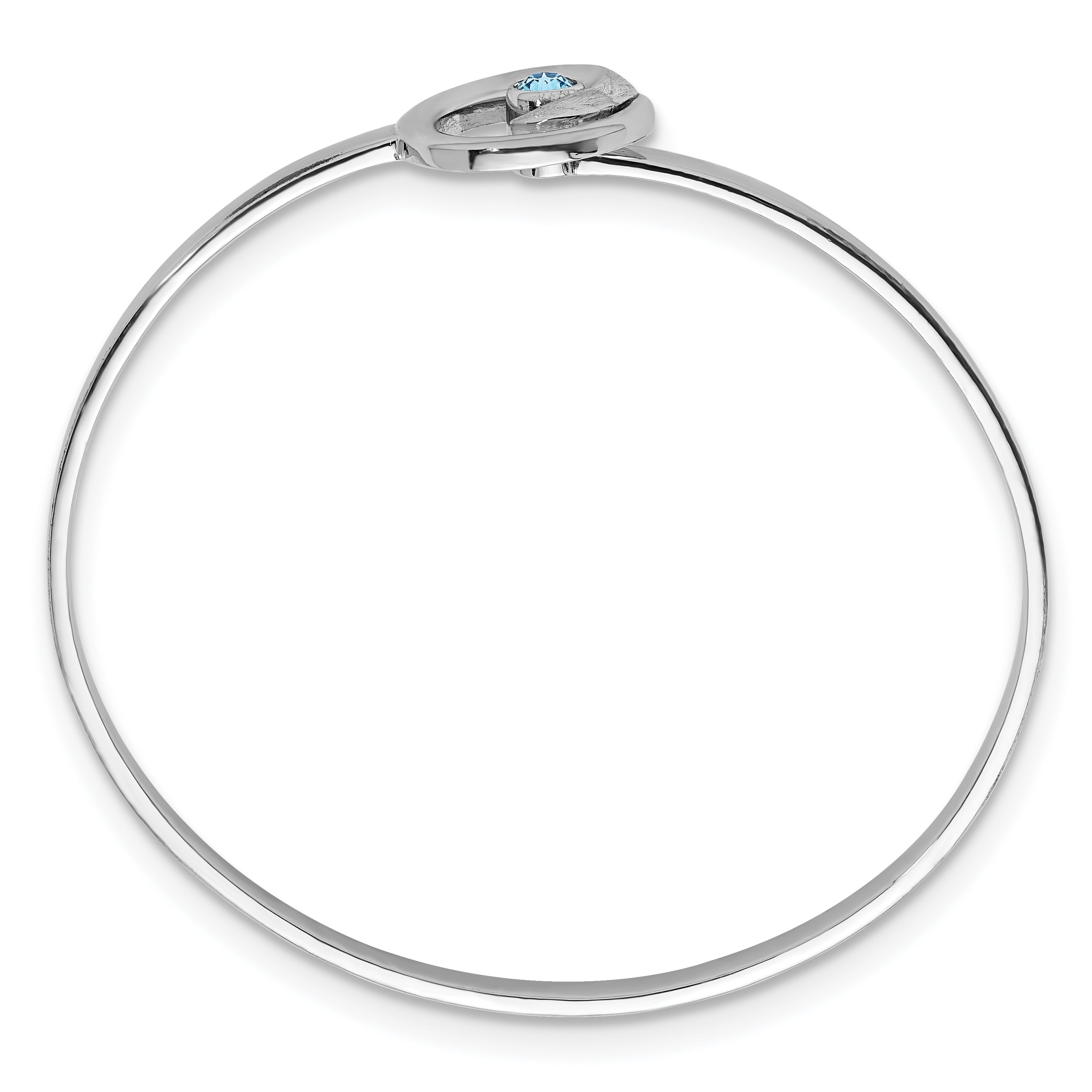 Sterling Silver Rhodium-Plated Polished Crystal Wave Closed Latch Bangle Secondary image