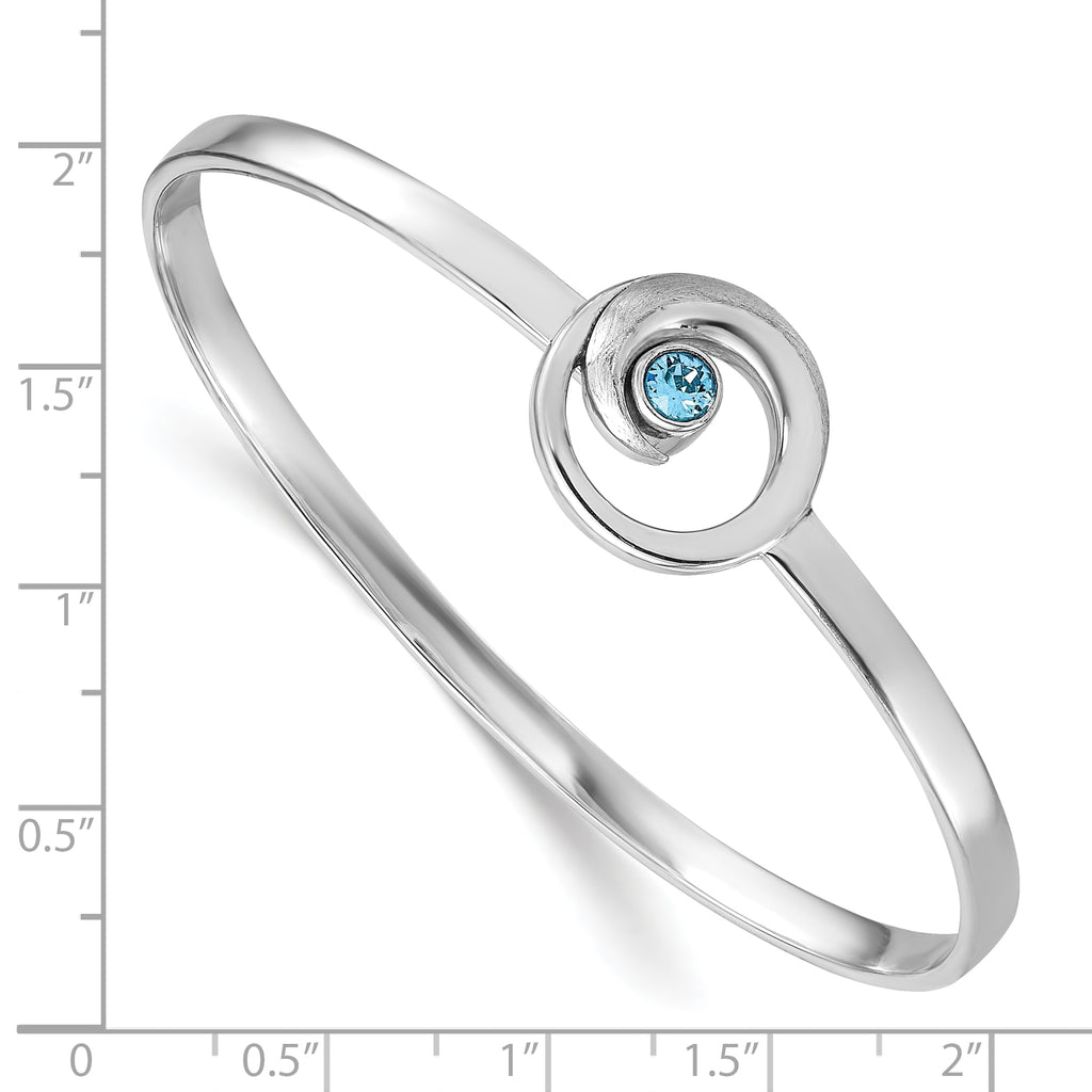 Sterling Silver Rhodium-Plated Polished Crystal Wave Closed Latch Bangle