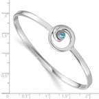 Sterling Silver Rhodium-Plated Polished Crystal Wave Closed Latch Bangle