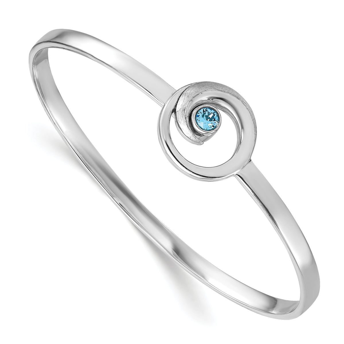 Crystal Wave Closed Latch Bangle Bracelet in Sterling Silver, 65mm - Sophia Jewelers Main image