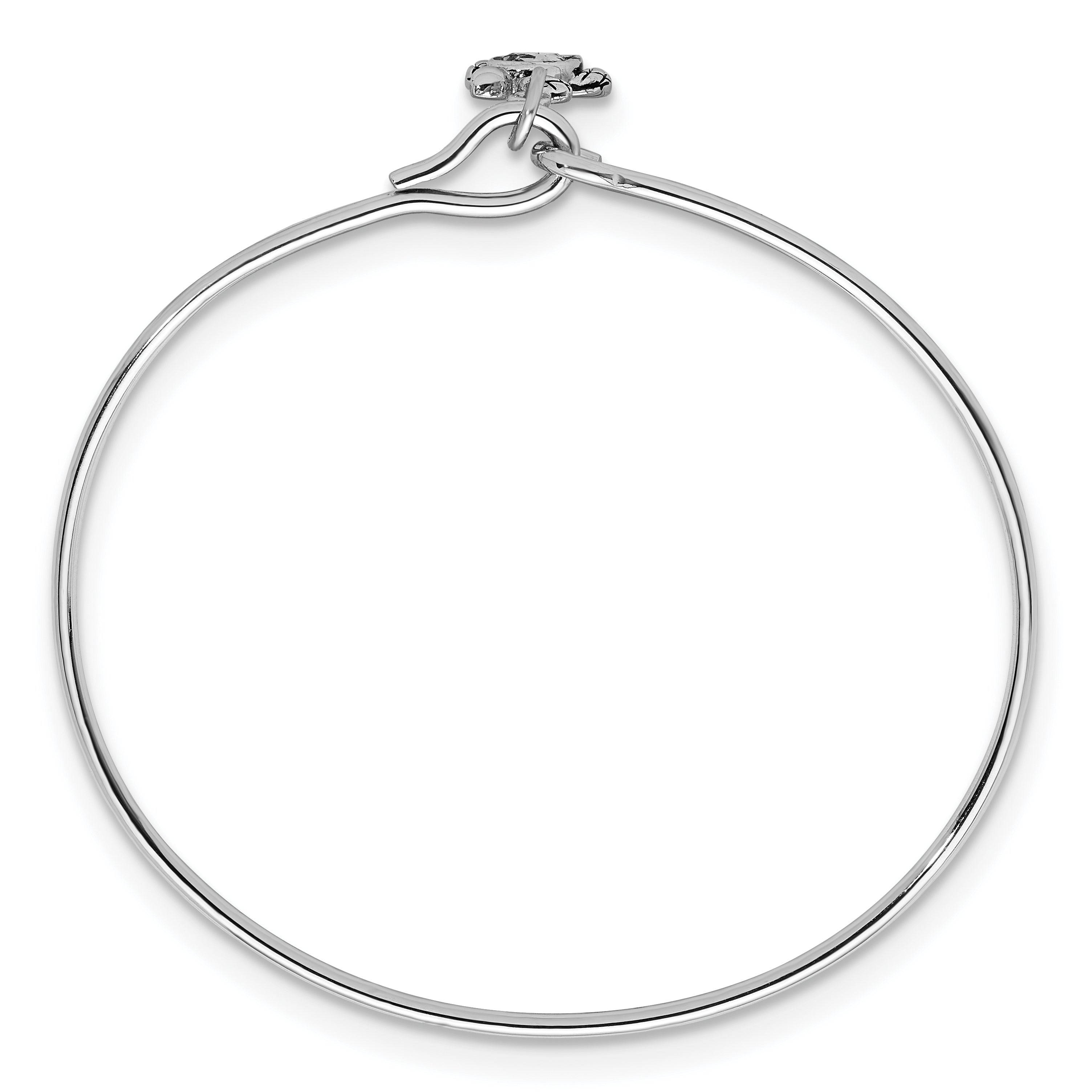 Sterling Silver Rhodium-plated Polished and Antiqued Thin Dangle Blue Crystal Turtle Hook Bangle Secondary image