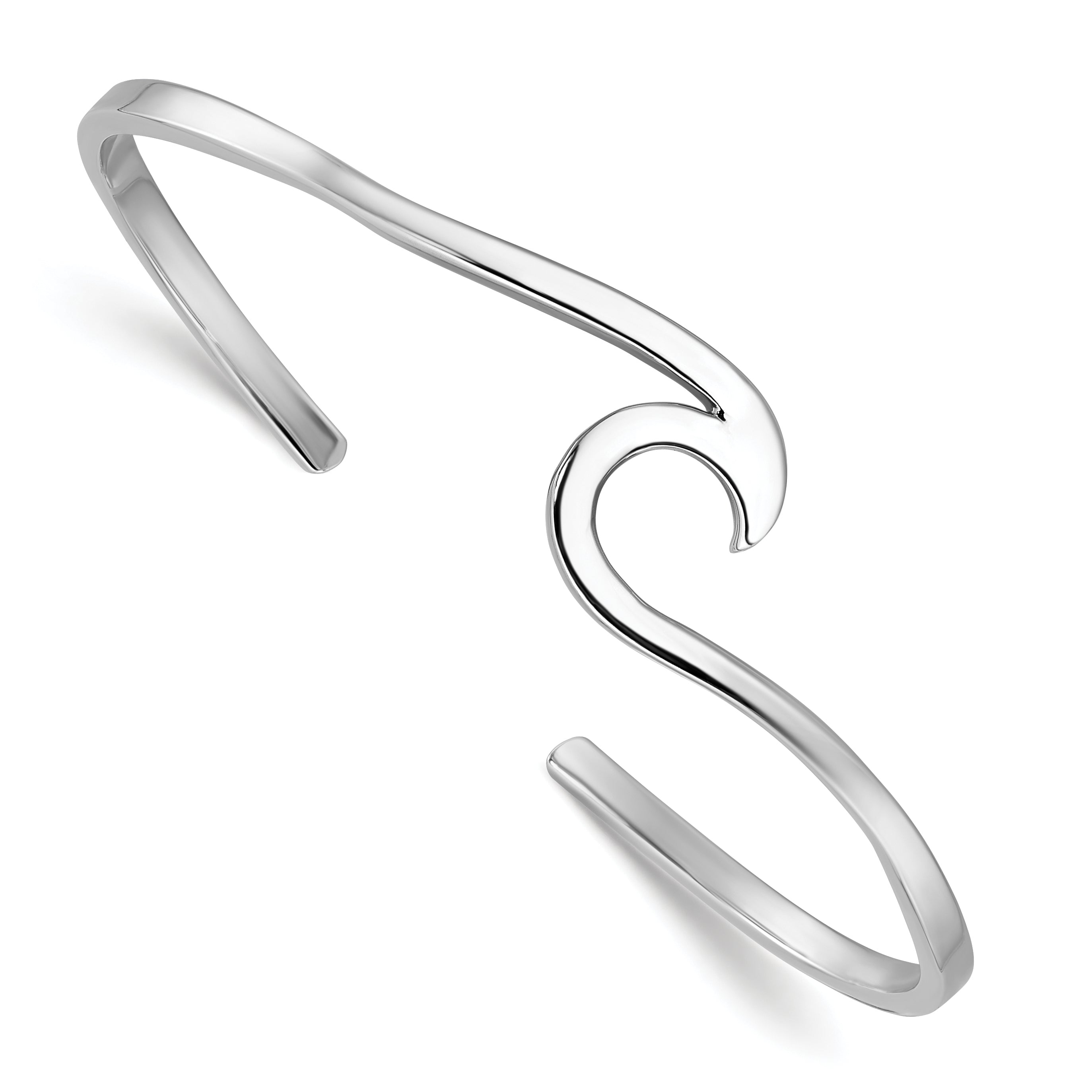 Sterling Silver Rhodium-plated Polished Wave Bangle Main image