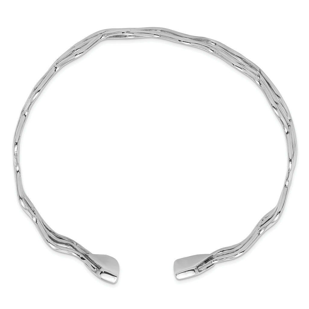 Sterling Silver Rhodium-plated Polished Multi Wave Bangle