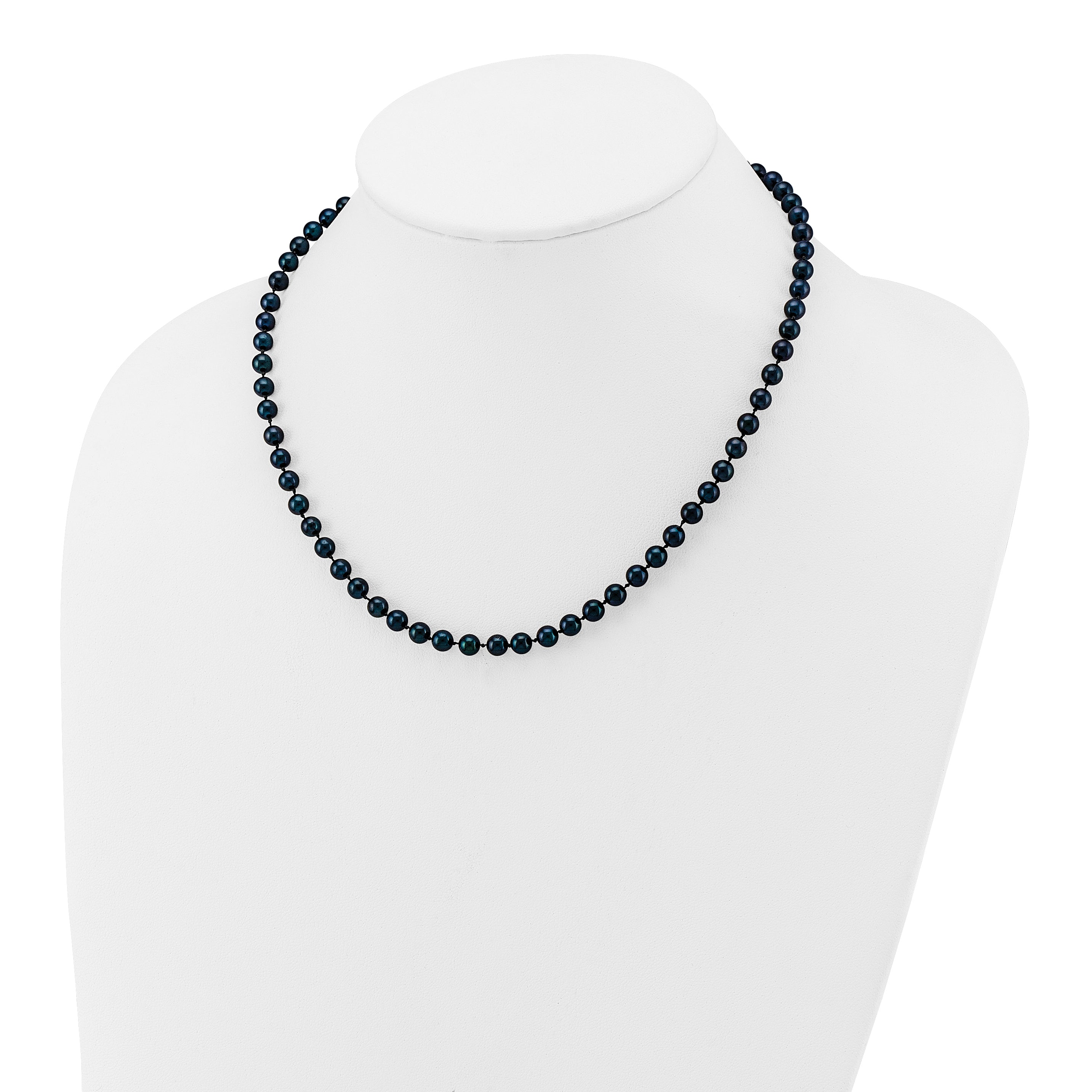 14k White Gold 5-6mm Black Round Akoya Saltwater Cultured Pearl 24 inch Necklace