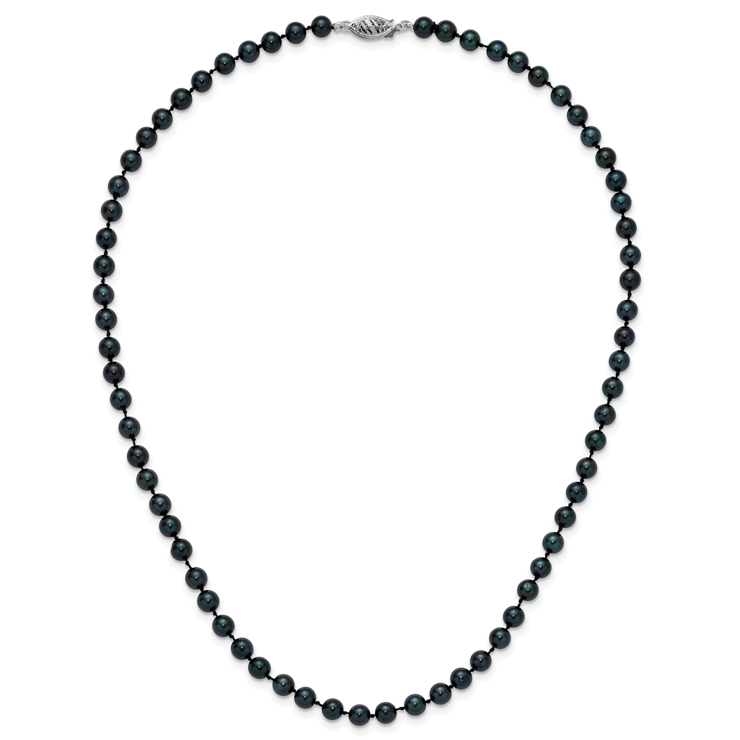 14k White Gold 5-6mm Black Round Akoya Saltwater Cultured Pearl 24 inch Necklace