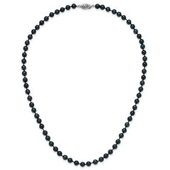 14k White Gold 5-6mm Black Round Akoya Saltwater Cultured Pearl 24 inch Necklace