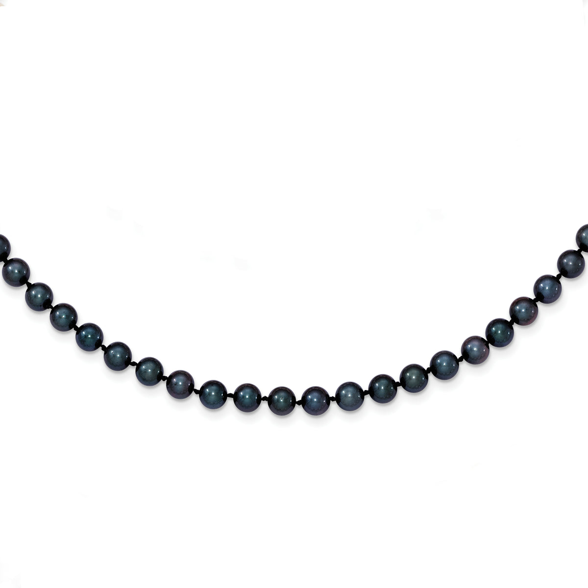 14k White Gold 5-6mm Black Round Akoya Saltwater Cultured Pearl 24 inch Necklace