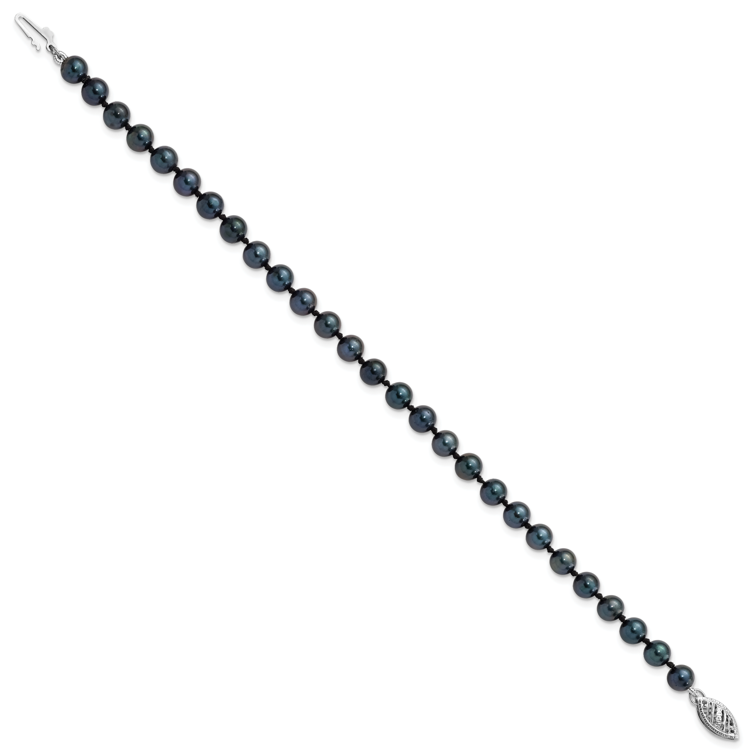 14k White Gold 5-6mm Black Round Akoya Saltwater Cultured Pearl 7 inch Bracelet Secondary image