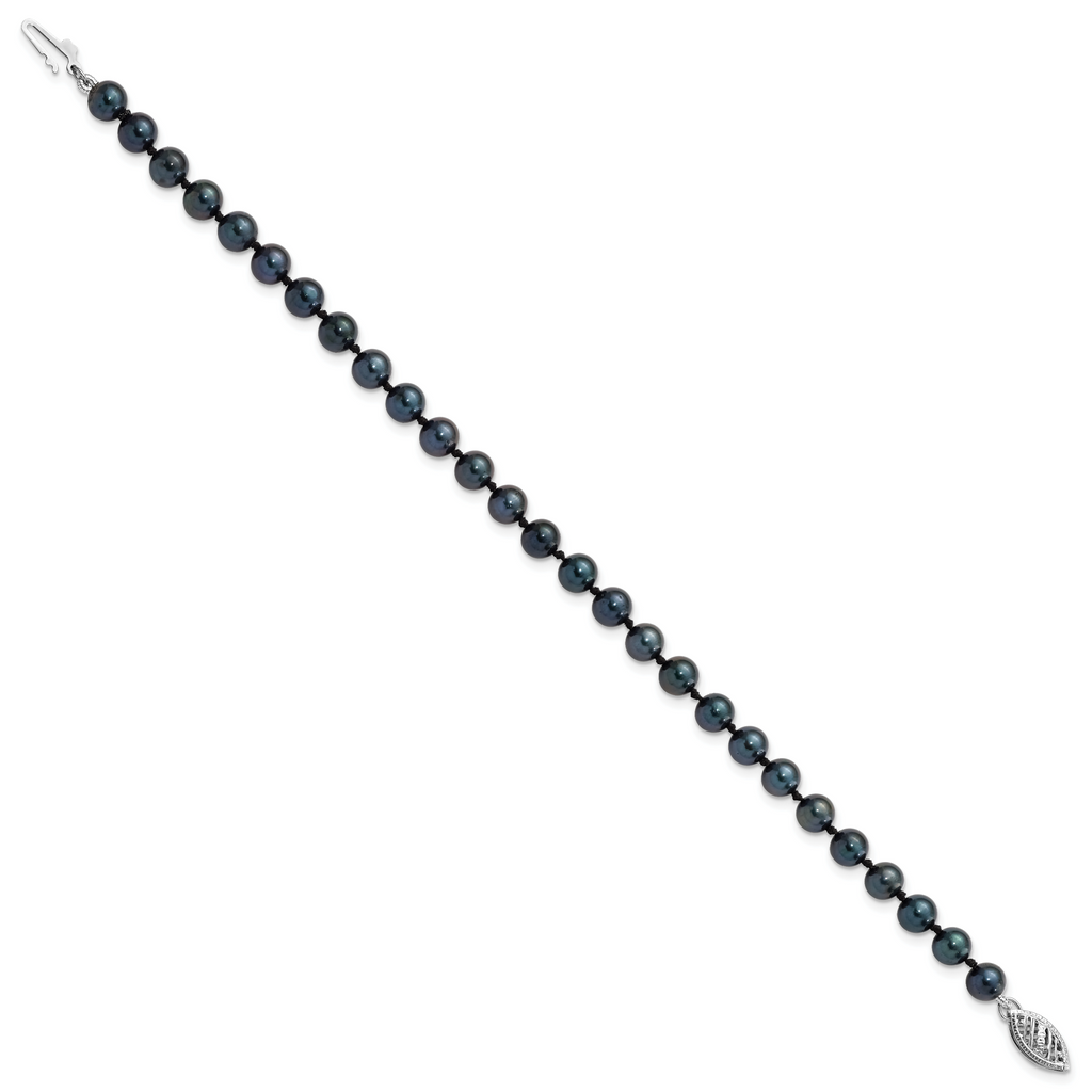 14k White Gold 5-6mm Black Round Akoya Saltwater Cultured Pearl 7 inch Bracelet
