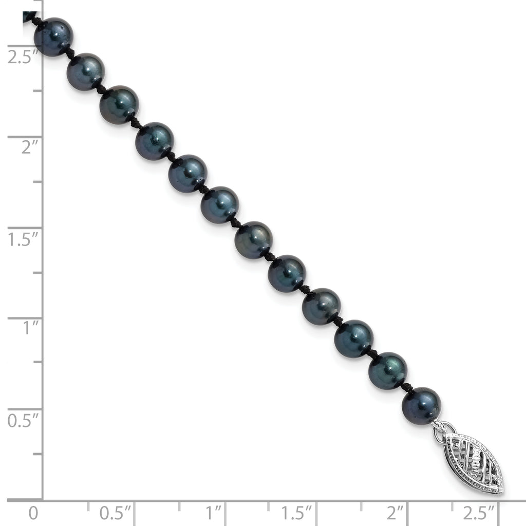 14k White Gold 5-6mm Black Round Akoya Saltwater Cultured Pearl 7 inch Bracelet