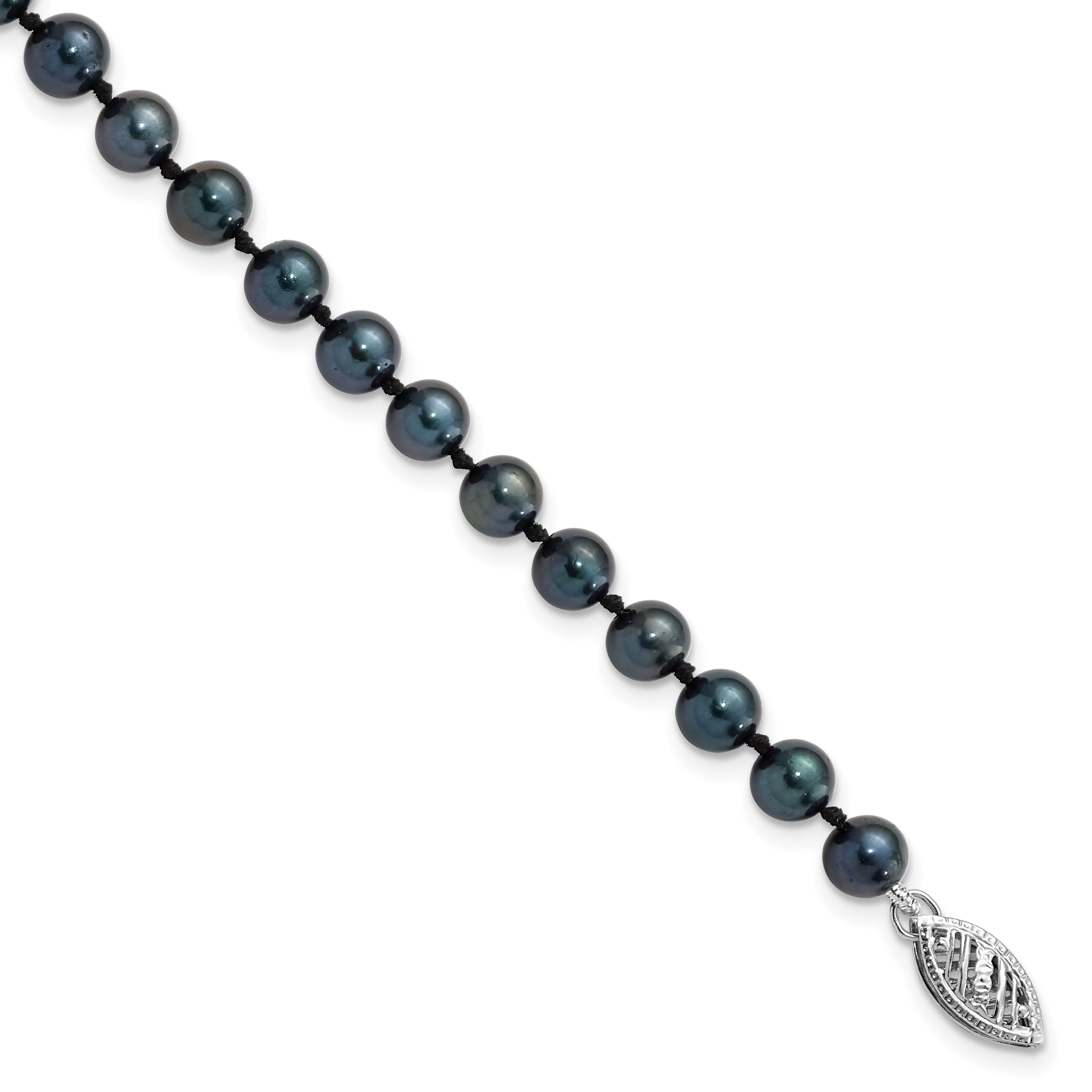 14k White Gold 5-6mm Black Round Akoya Saltwater Cultured Pearl 7 inch Bracelet Main image