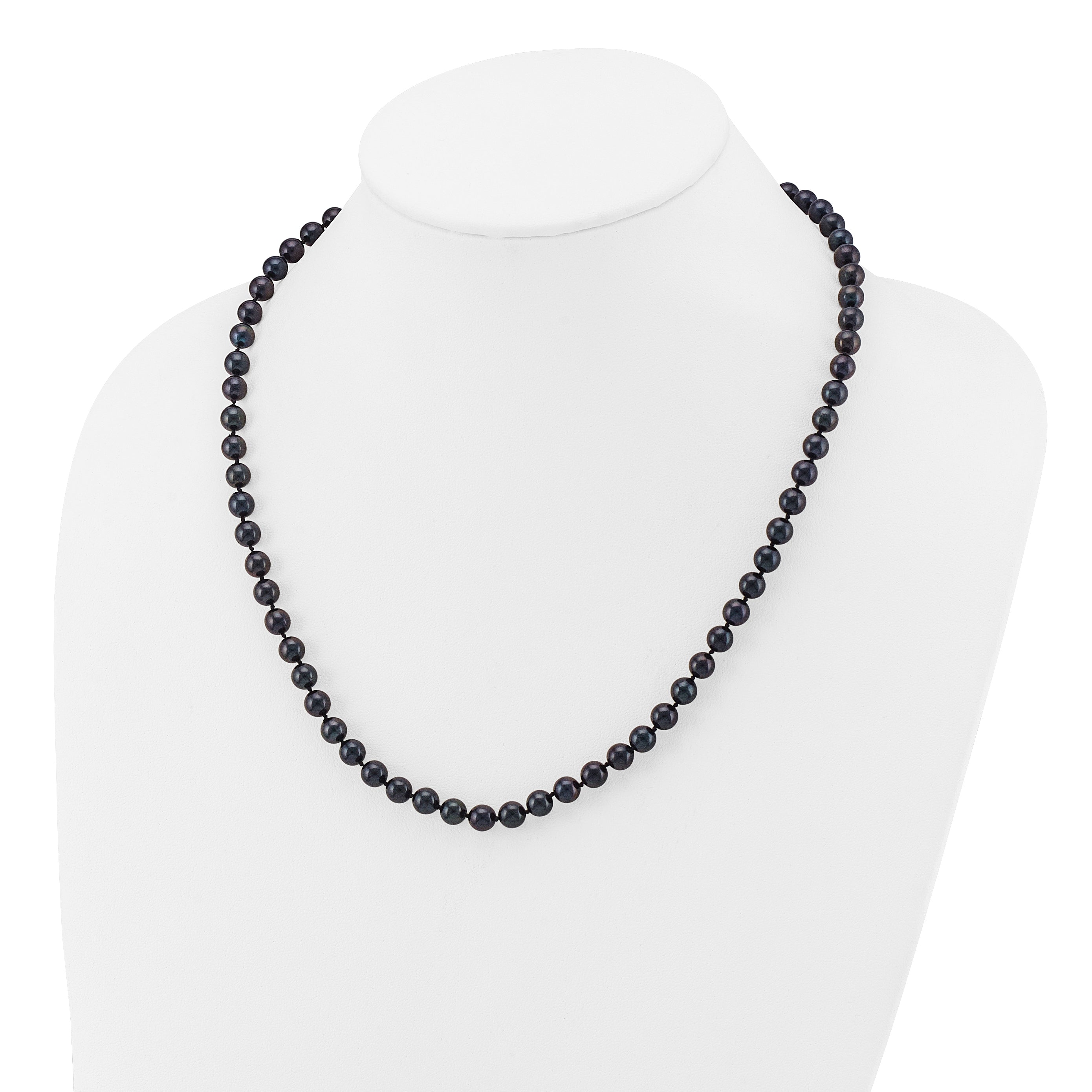 14k White Gold 6-7mm Black Round Akoya Saltwater Cultured Pearl 24 inch Necklace