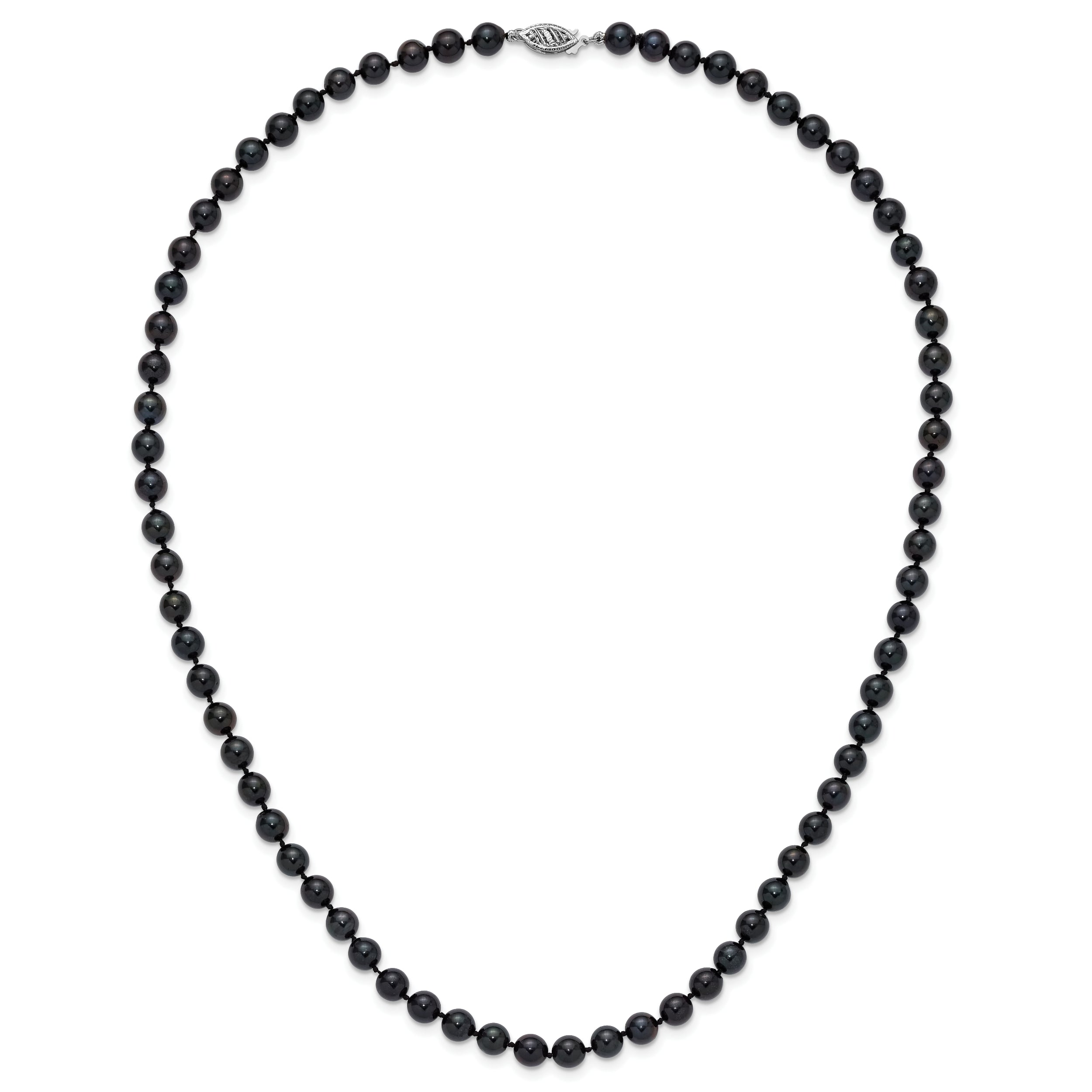14k White Gold 6-7mm Black Round Akoya Saltwater Cultured Pearl 24 inch Necklace