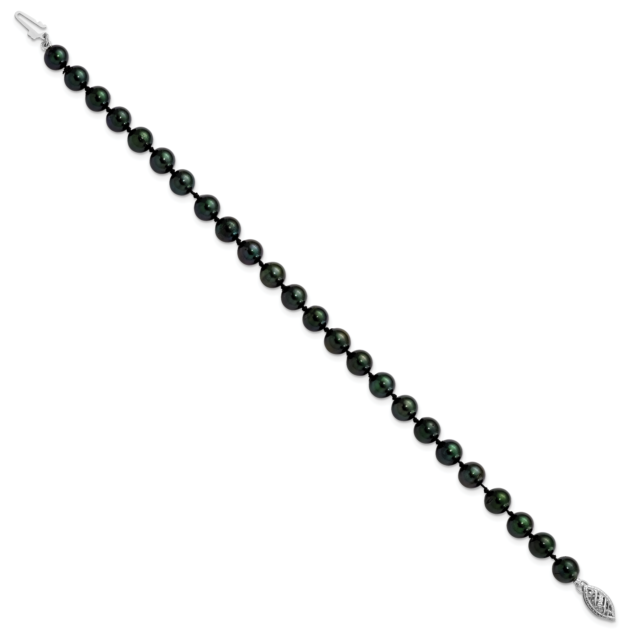 14k White Gold 6-7mm Black Round Akoya Saltwater Cultured Pearl 7 inch Bracelet