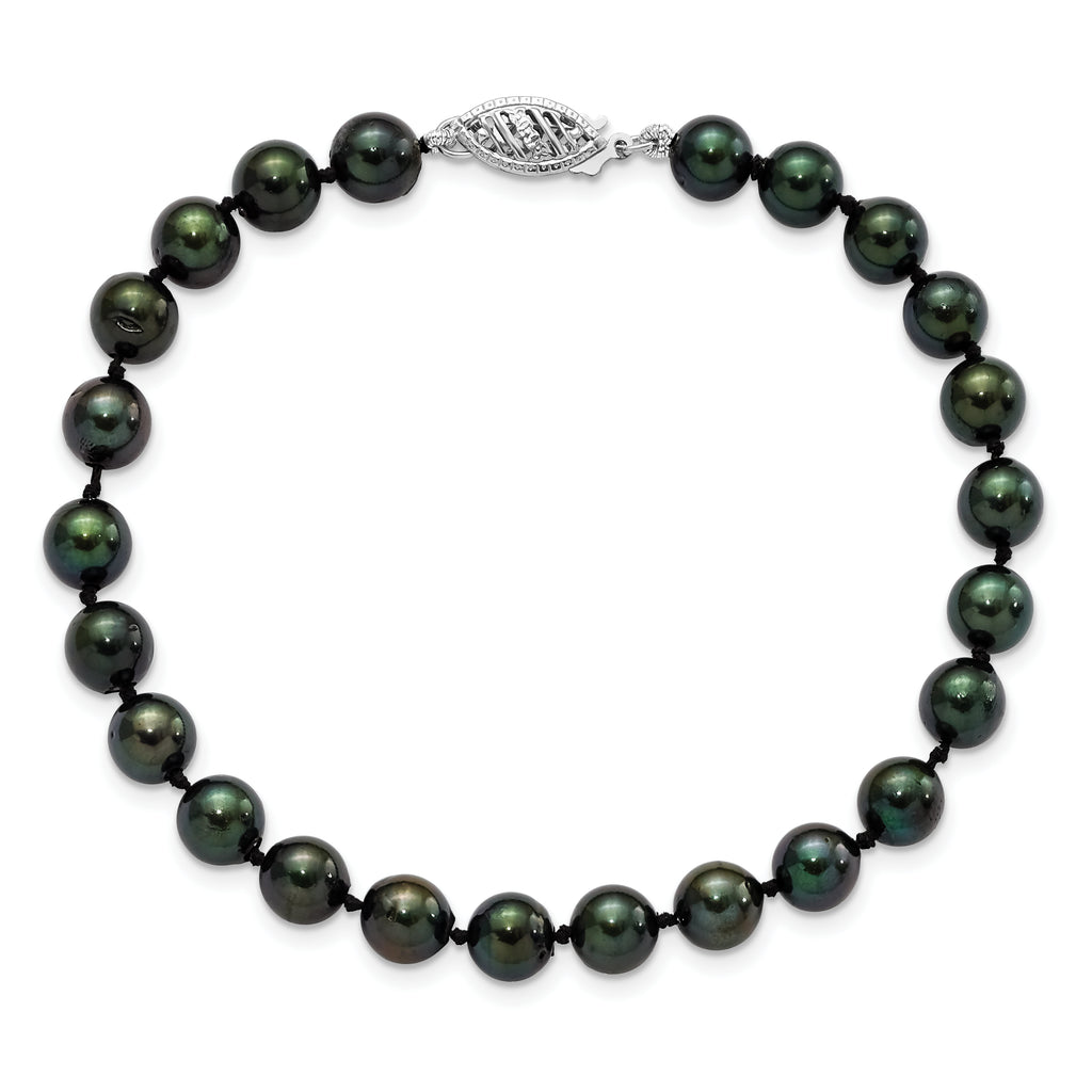 14k White Gold 6-7mm Black Round Akoya Saltwater Cultured Pearl 7 inch Bracelet