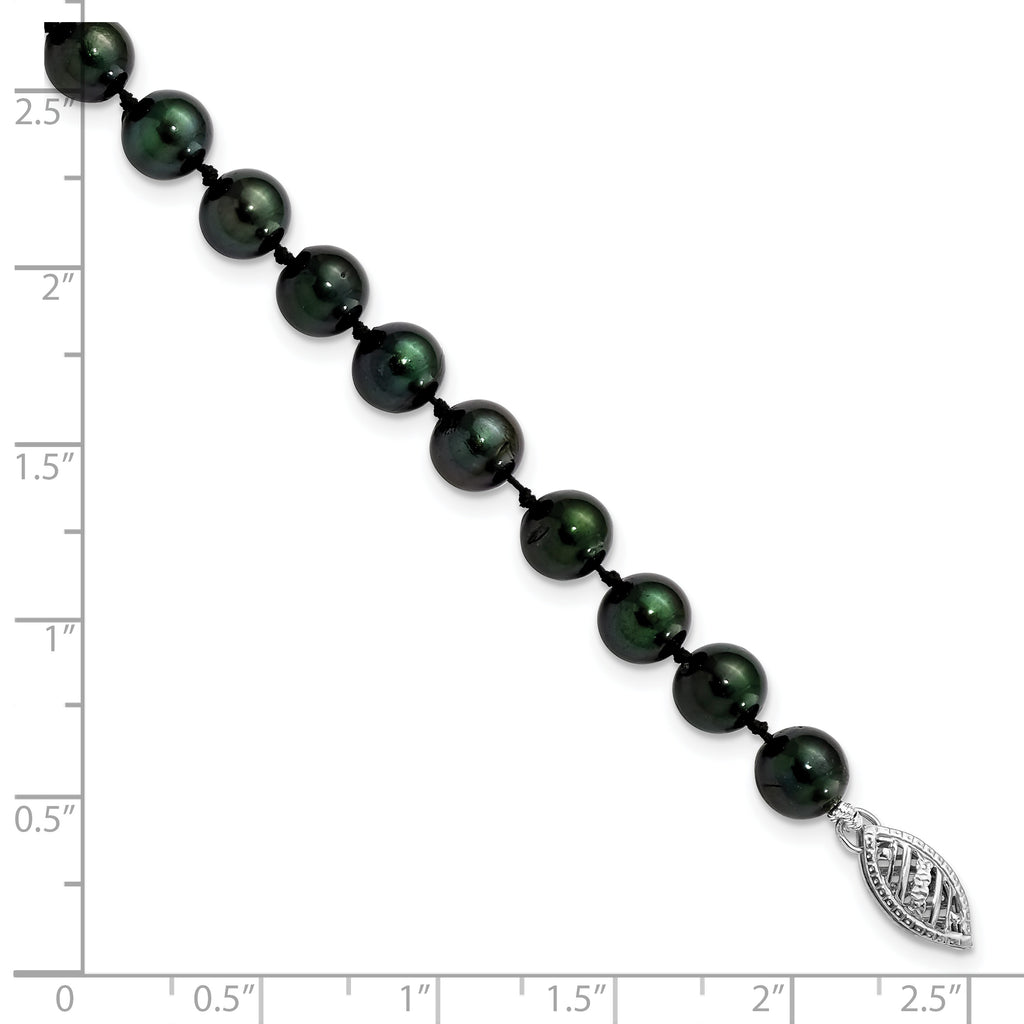 14k White Gold 6-7mm Black Round Akoya Saltwater Cultured Pearl 7 inch Bracelet
