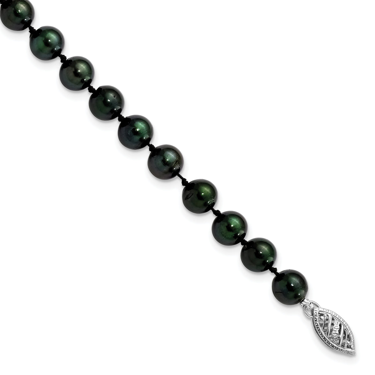 14k White Gold 6-7mm Black Round Saltwater Akoya Cultured Pearl 8 inch Bracelet