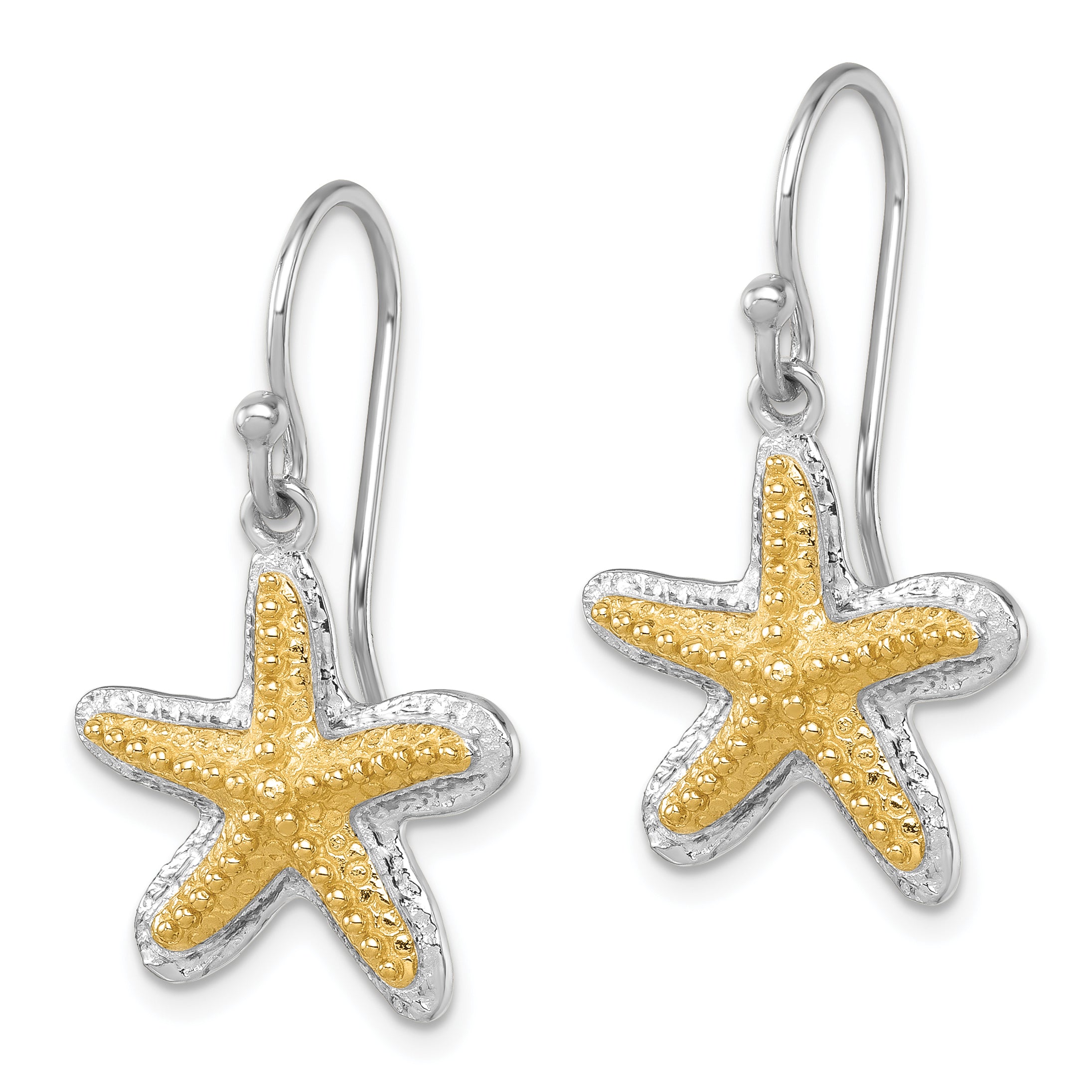 Sterling Silver Rhodium-plated Polished Gold-tone Star Fish Dangle Earrings Secondary image