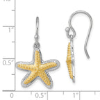 Sterling Silver Rhodium-plated Polished Gold-tone Star Fish Dangle Earrings