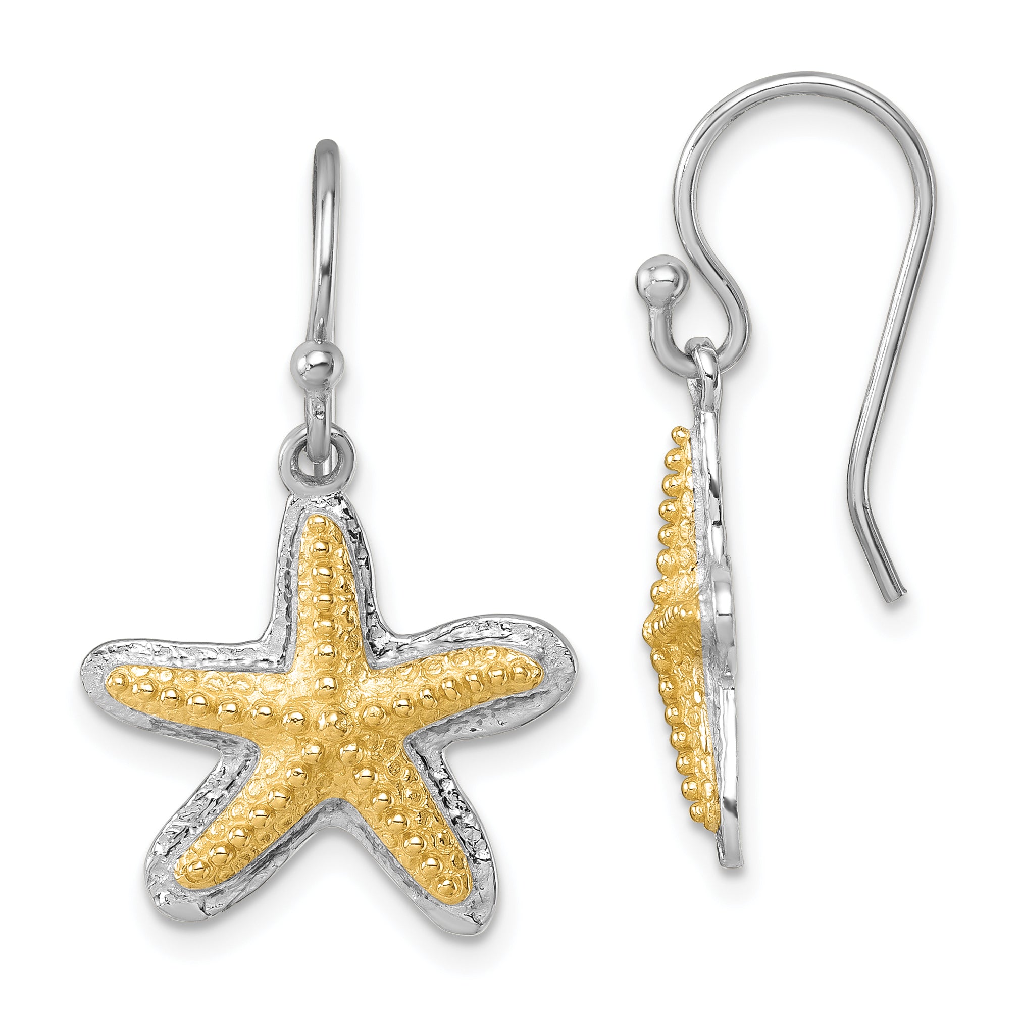 Sterling Silver Rhodium-plated Polished Gold-tone Star Fish Dangle Earrings Main image