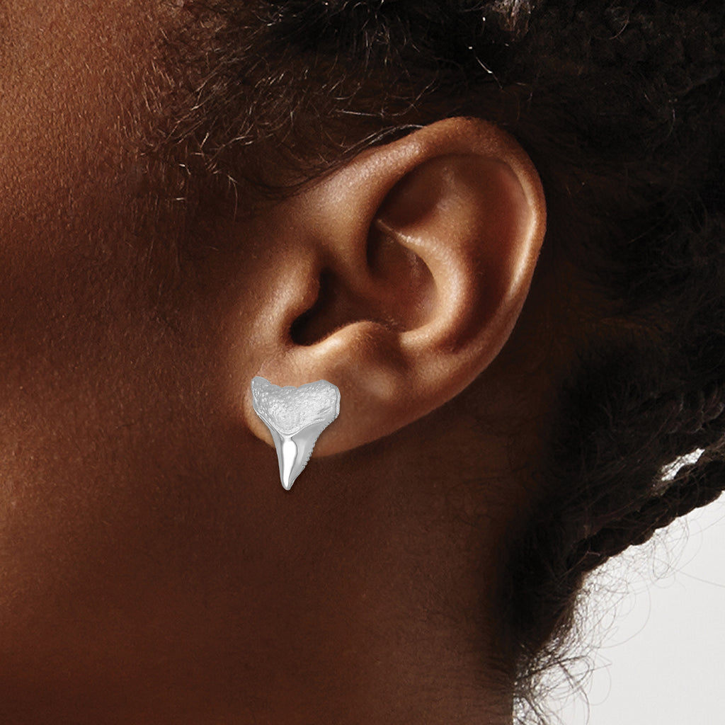 Sterling Silver Rhodium-Plated Polished Bull Shark Post Earrings