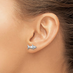 Sterling Silver Rhodium-Plated Polished Shark Post Earrings