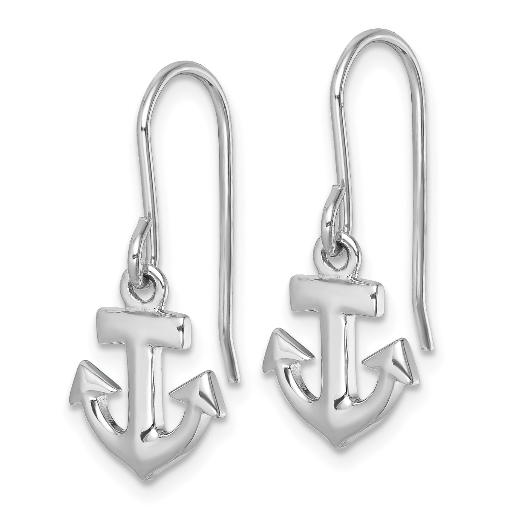Sterling Silver Rhodium-Plated Polished Anchor Dangle Earrings Secondary image