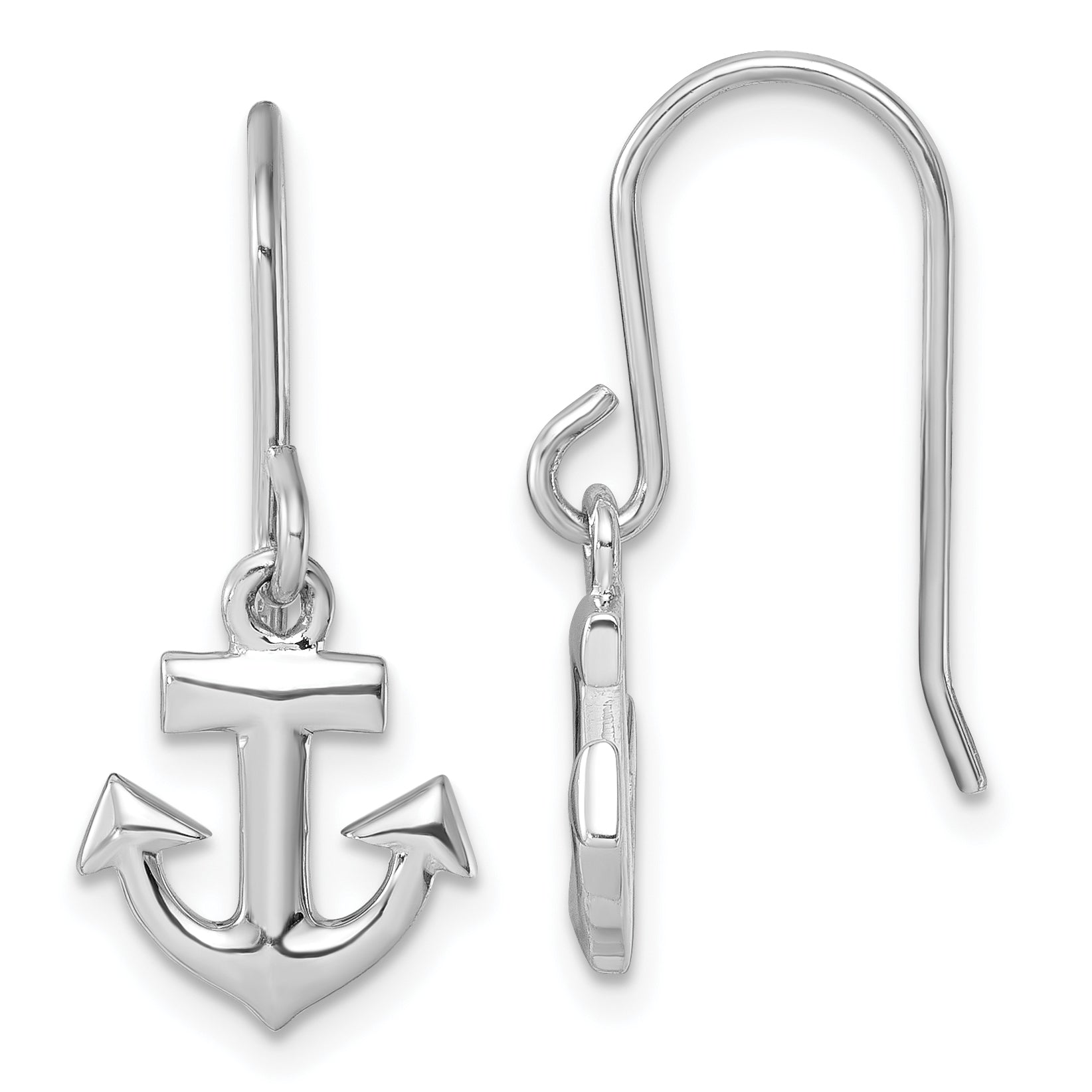 Sterling Silver Rhodium-Plated Polished Anchor Dangle Earrings Main image