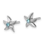 Sterling Silver Rhodium-plated Polished Crystal Starfish Post Earrings