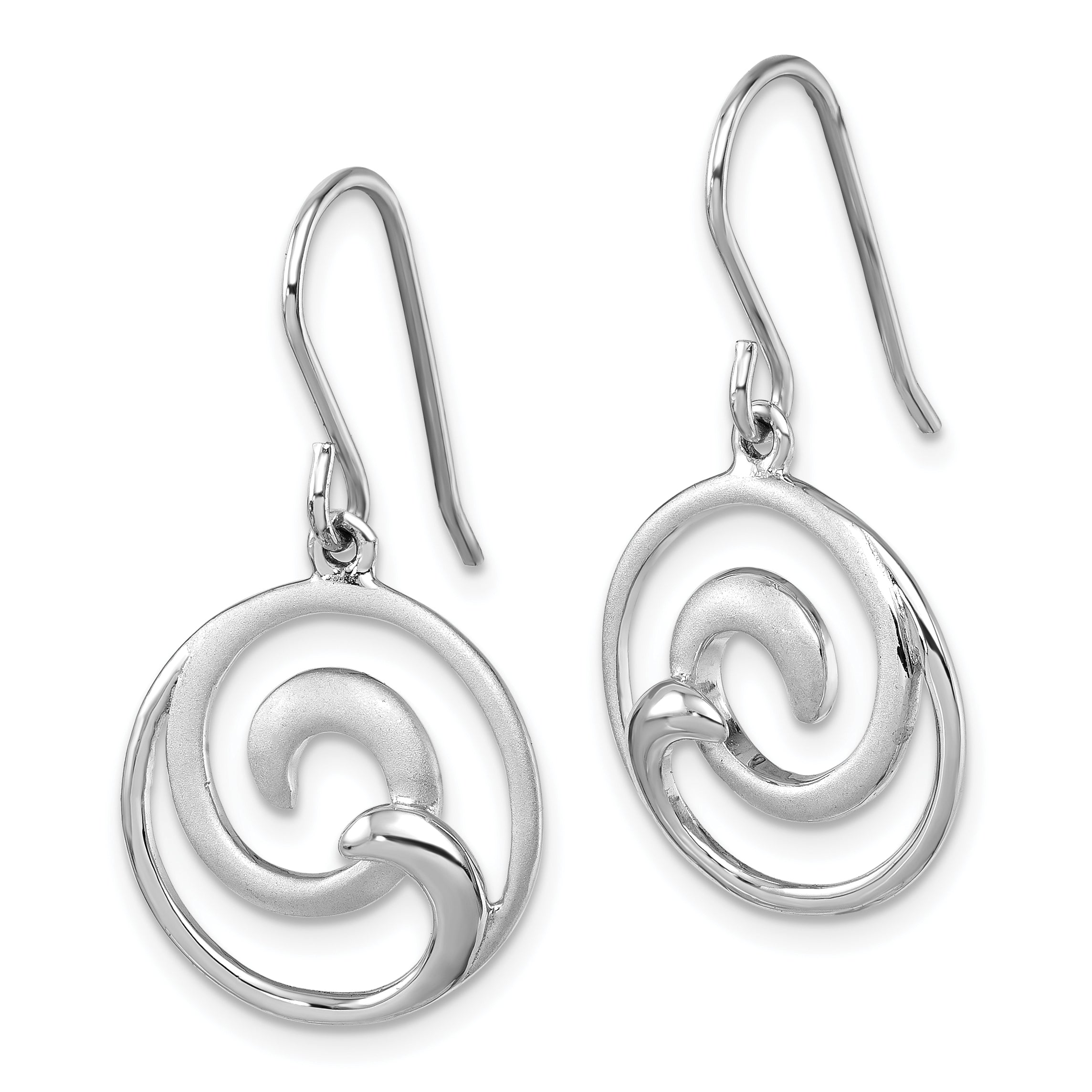 Sterling Silver Rhodium-Plated Polished and Brushed Double Wave Dangle Earrings Secondary image