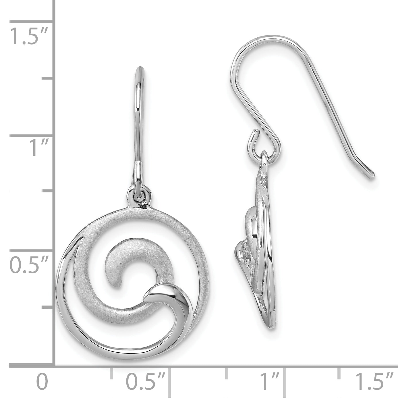 Sterling Silver Rhodium-Plated Polished and Brushed Double Wave Dangle Earrings