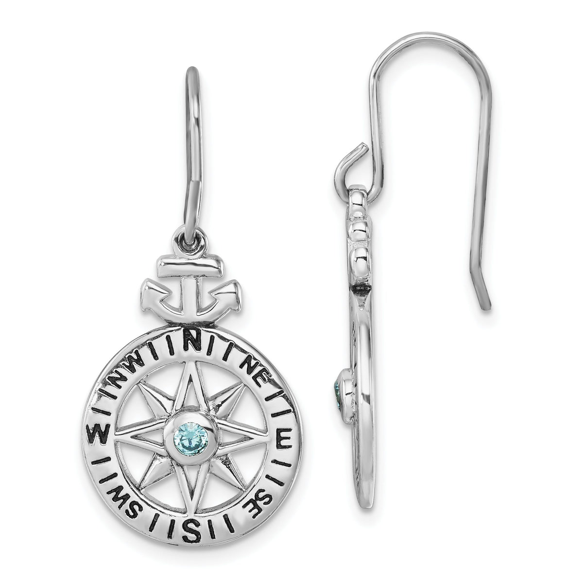 Cubic Zirconia Compass Dangle Earrings in Sterling Silver - Sophia Jewelers Main image