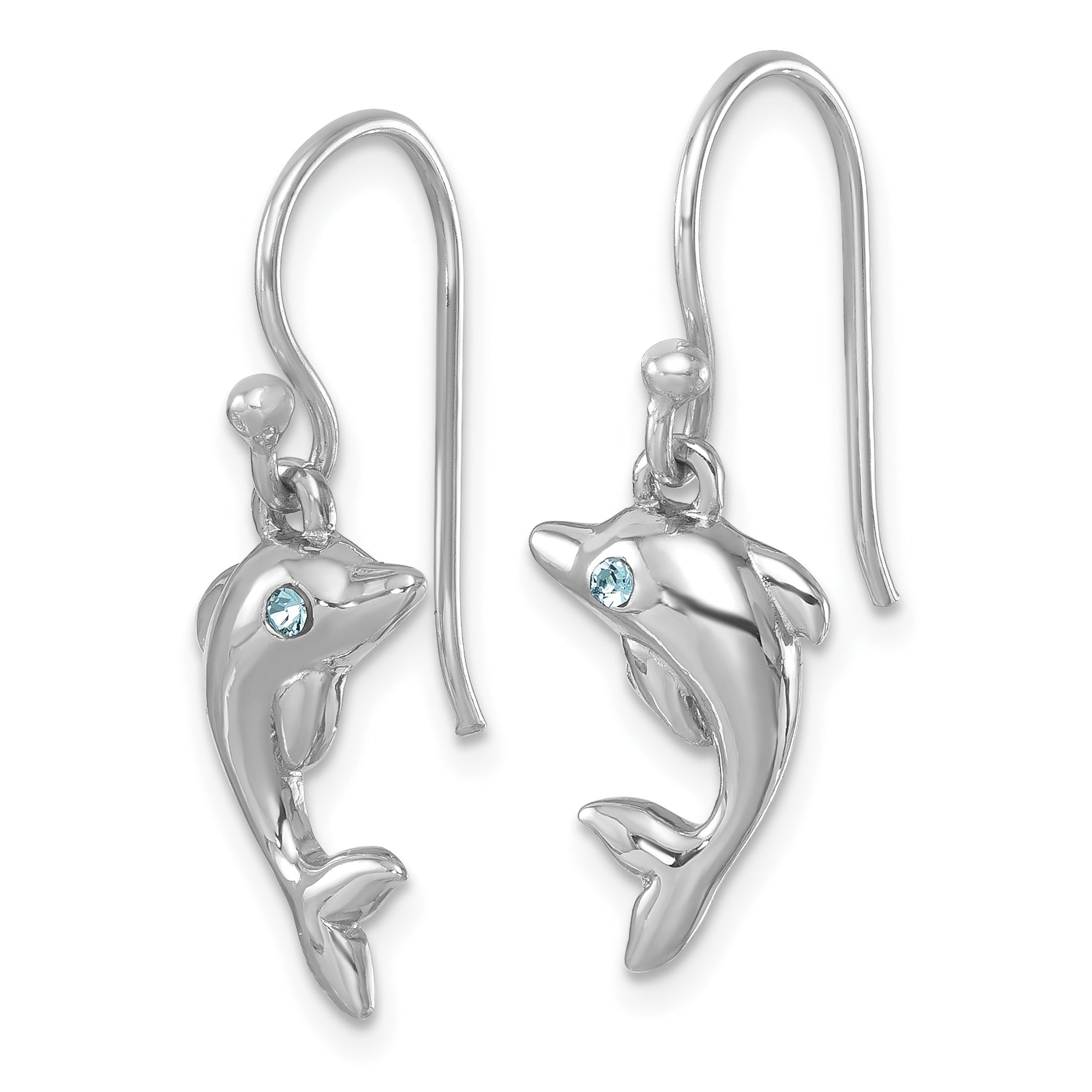 Sterling Silver Rhodium-plated Polished Dolphin Dangle Earrings Secondary image