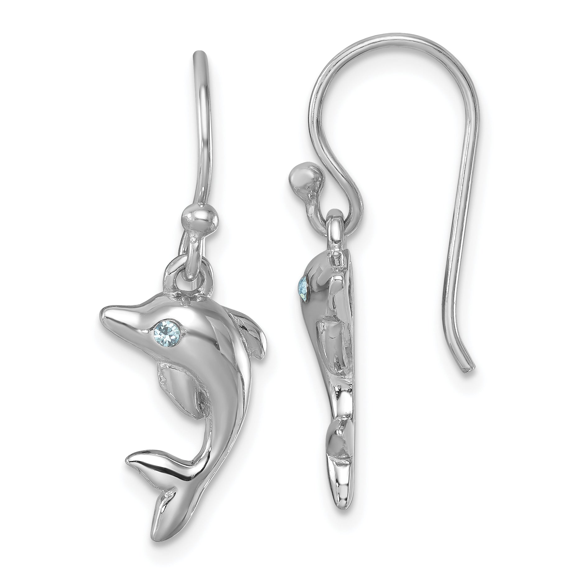 Sterling Silver Rhodium-plated Polished Dolphin Dangle Earrings Main image
