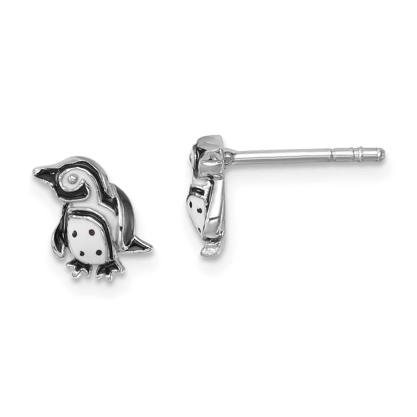 Sterling Silver Rhodium-plated Polished Enamel Penguin Post Earrings Main image