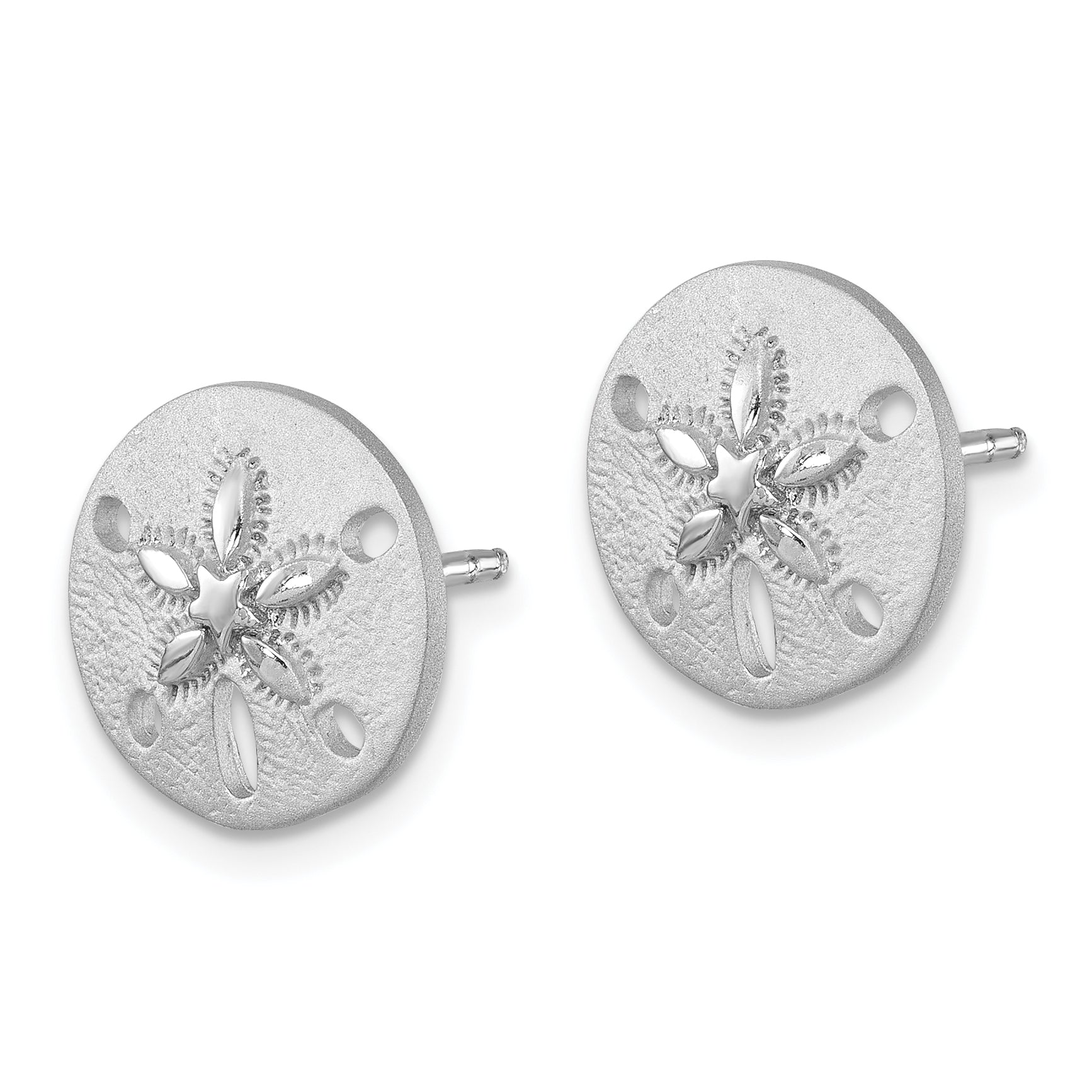 Sterling Silver Rhodium-Plated Textured Sand Dollar Post Earrings Secondary image