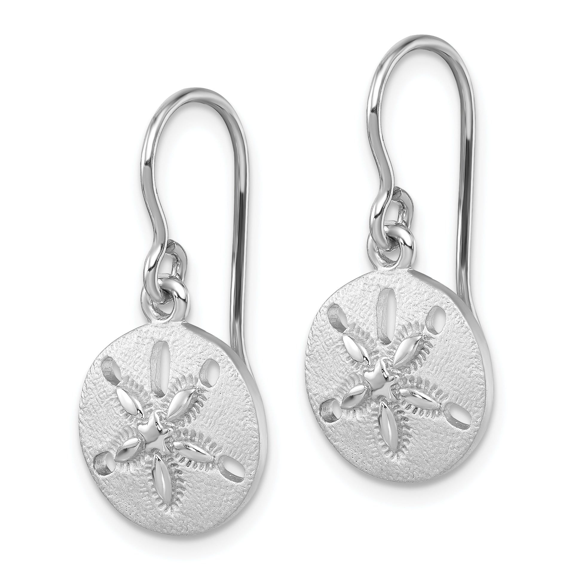 Sterling Silver Rhodium-plated Polished Sand Dollar Dangle Earrings Secondary image