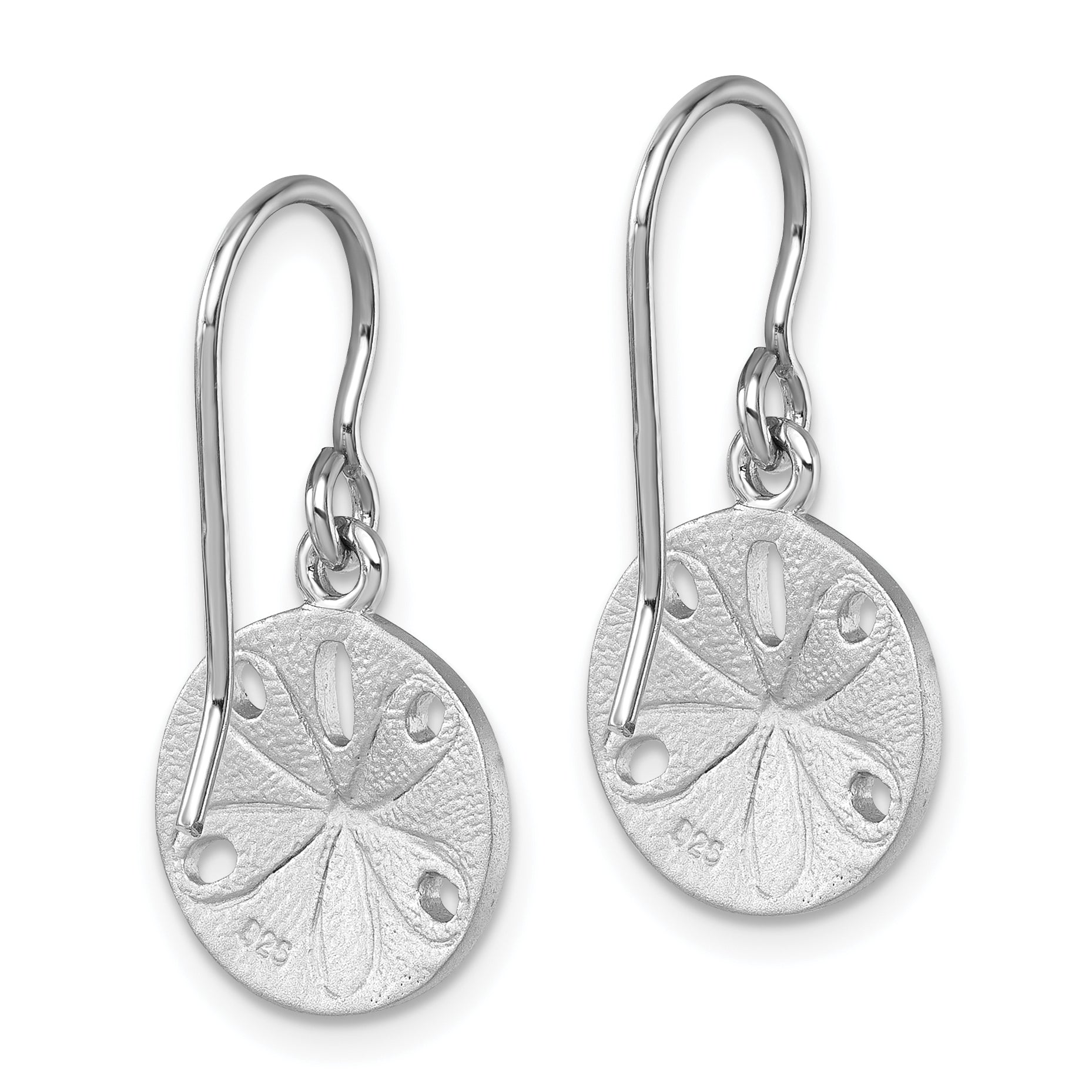 Sterling Silver Rhodium-plated Polished Sand Dollar Dangle Earrings