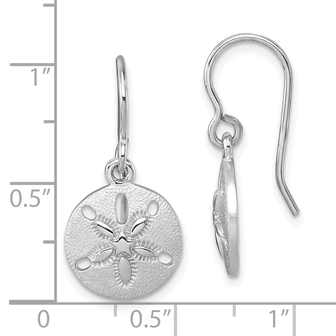 Sterling Silver Rhodium-plated Polished Sand Dollar Dangle Earrings