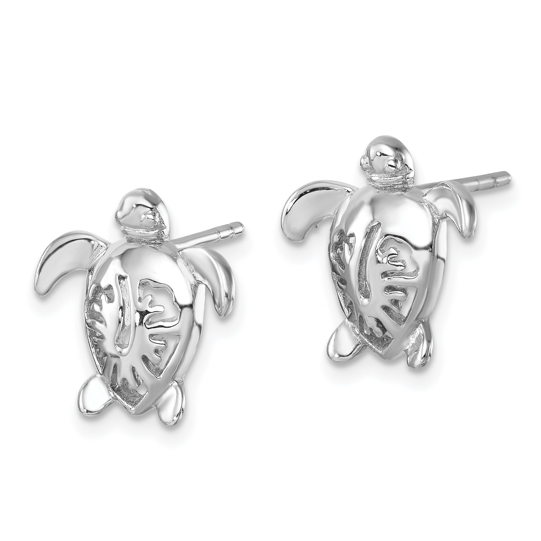Sterling Silver Rhodium-Plated Polished Flower Back Turtle Post Earrings Secondary image