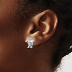 Sterling Silver Rhodium-Plated Polished Flower Back Turtle Post Earrings
