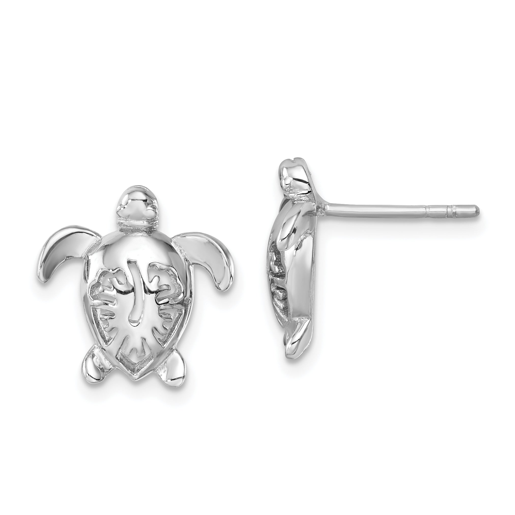 Sterling Silver Rhodium-Plated Polished Flower Back Turtle Post Earrings Main image