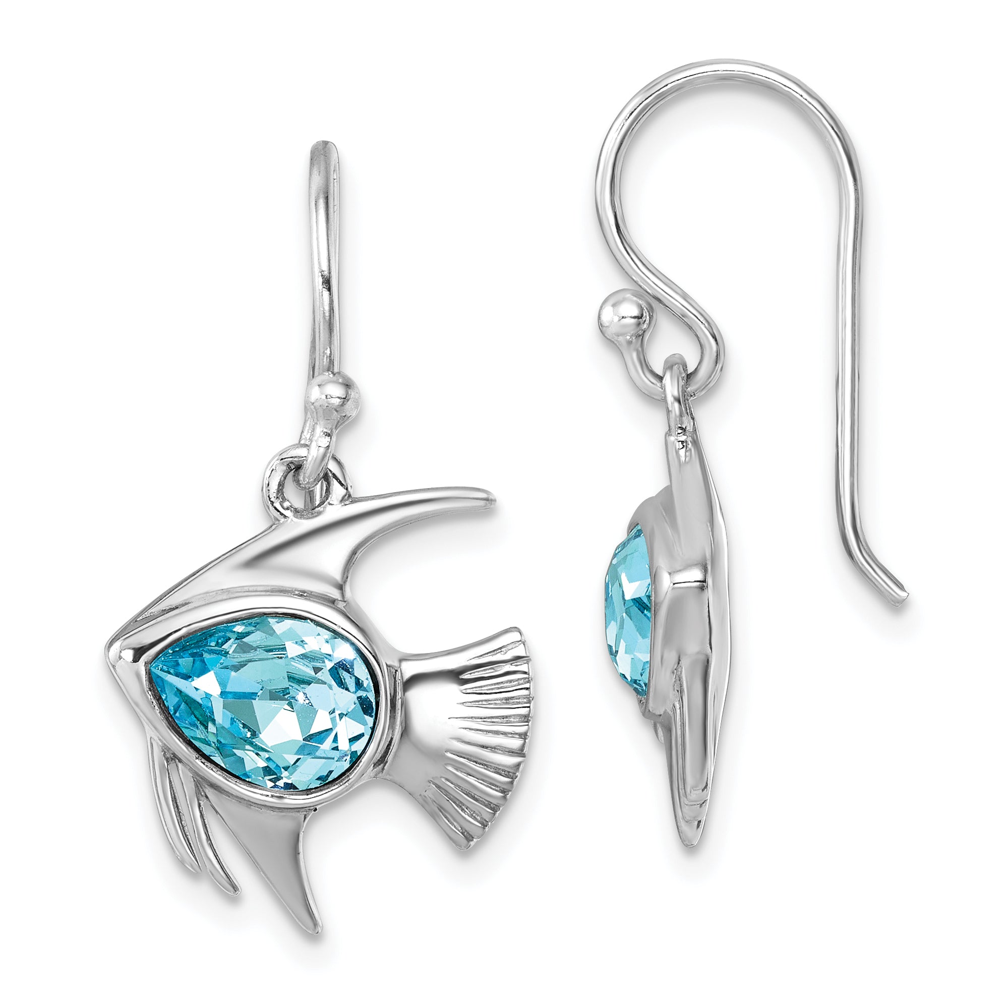 Sterling Silver Rhodium-plated Polished Blue Crystal Angel Fish Dangle Earr Main image