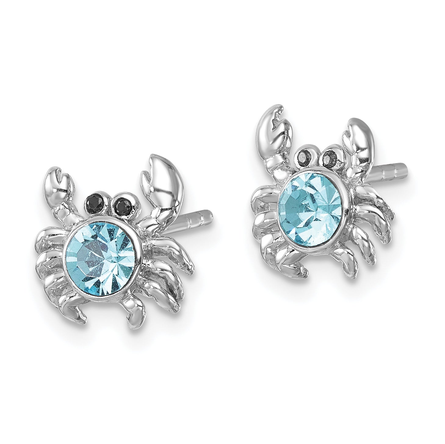 Sterling Silver Rhodium-plated Polished Blue Crystal Crab Post Earrings Secondary image